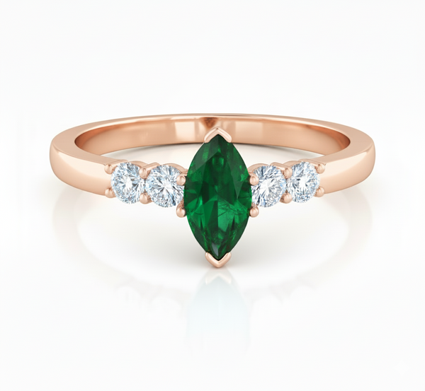 Marquise Cut Emerald and Diamond Ring in 14K Gold Elegant Gemstone Engagement Ring