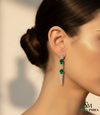 Emerald Oval Drop Earrings with Diamond Chain - Fine Emerald Jewelry