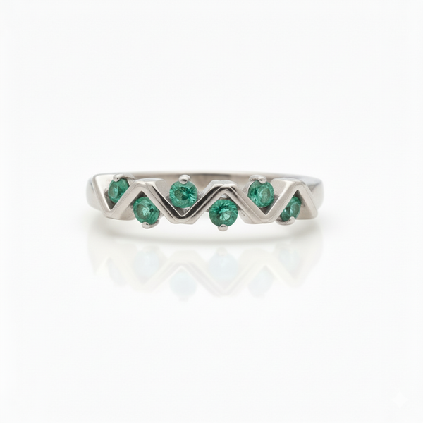 0.12 carat Zigzag Natural Emerald Band Ring in 14k Gold Dainty Stacking Ring