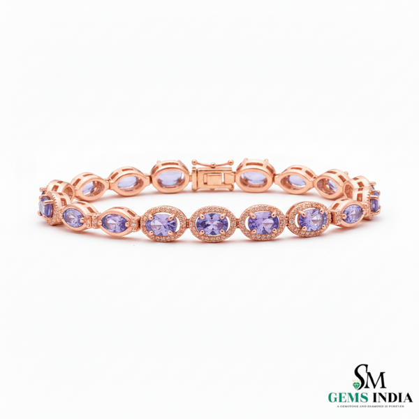 Luxury Oval and Marquise Tanzanite & Diamond Tennis Bracelet for Women