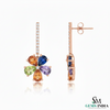 Rainbow Flower Drop Earrings Pear cut Multicolor Gemstone Dangle in 18k gold