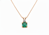 Natural Emerald Cut Square Green Gemstone Pendant with Diamond Accent