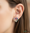 Round Luxury Multi Color Sapphire Open Heart Stud Earrings - Luxury Heart Earrings