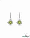 Cushion Cut Natural Peridot Diamond Dangle Earrings - Bridal gemstone earrings