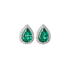 Natural Emerald Teardrop Halo Stud Earrings in 14k gold Fine Gold Jewelry