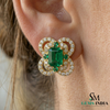 Designer Emerald cut Emerald and Round Emerald& Diamond Statement Stud Earrings