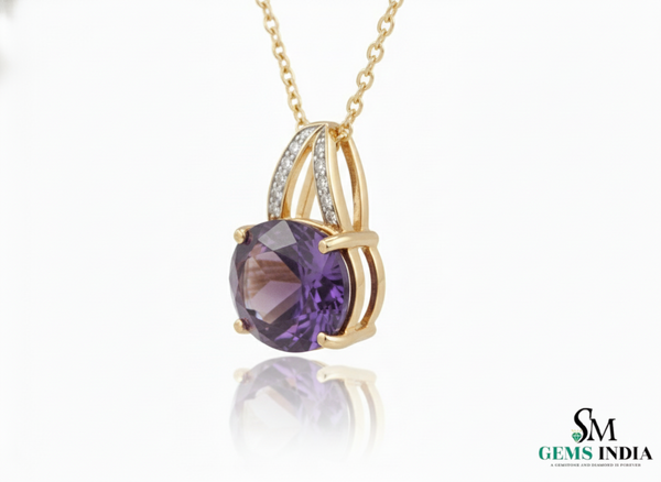 Oval Cut Amethyst & Diamond Drop Pendant– Minimal Diamond Accent