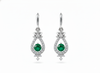 2 carat Round Natural Emerald Drop Earrings for Women Antique Gold Diamond Halo