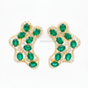 Natural Emerald Cluster Statement Earring studs in 14k and 18k Gold with Diamond Accents