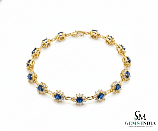 September Birthstone Blue Sapphire & Diamond Floral Bracelet – Elegant Fine Jewelry
