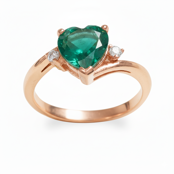 2 carat Heart Shape Natural Emerald and Diamond Ring 14k gold Emerald Engagement Ring