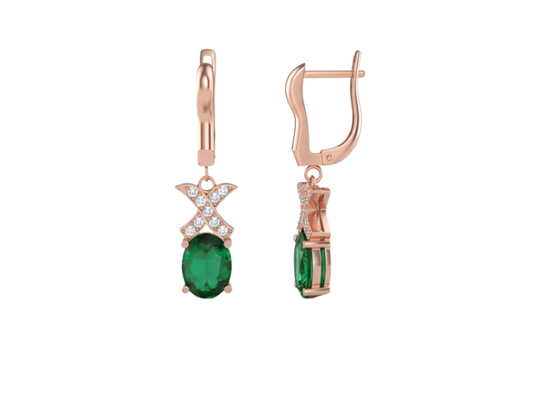 7,80 ct dunkelgrüne Statement-Ohrhänger mit großen sambischen Smaragden im Smaragd- und Ovalschliff, 18 Karat Gold, Smaragdohrringe, ovale Smaragdstecker