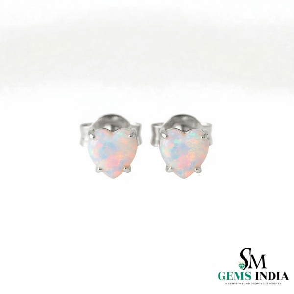 Heart Cut Opal Stud Earrings for Women - Dainty Opal Jewelry