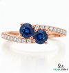 Round Cut Blue Sapphire & Diamond Two Stone Ring - Toi et moi Ring