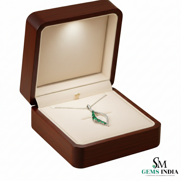 Natural Oval Emerald Wave Pendant in 14k gold fine gemstone jewelry