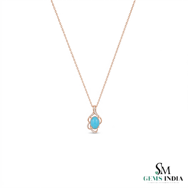 Vintage Turquoise Oval Pendant With Diamond Accent Swirl Design - Anniversary Gift