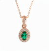 1.02 carat Oval shape Natural Green Emerald Halo Diamond Pendant Necklace in 14K Gold