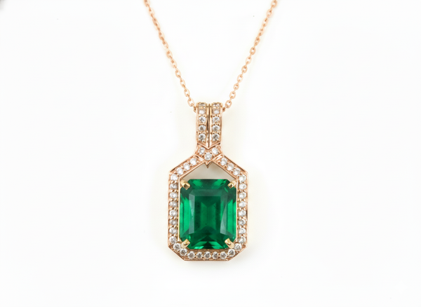 8.10 carat Stunning Natural Emerald Pendant Emerald Cut Green Gem with Diamond Halo Glow