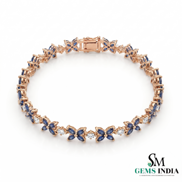 Marquise Blue Sapphire Floral Bracelet - Butterfly Flower Bracelet