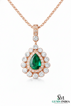Natural Green Emerald & Diamond Teardrop Pendant - Anniversary Gift