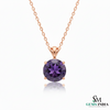 Natural Round Amethyst Gold Solitaire Pendant - February Birthstone