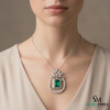 Vintage Style Emerald-Cut Emerald Bow Pendant Luxury Bow Diamond Pendant