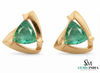 Trillion Cut Triangle shape Natural Emerald Stud Earrings in 14k gold Bold Geometric Earrings
