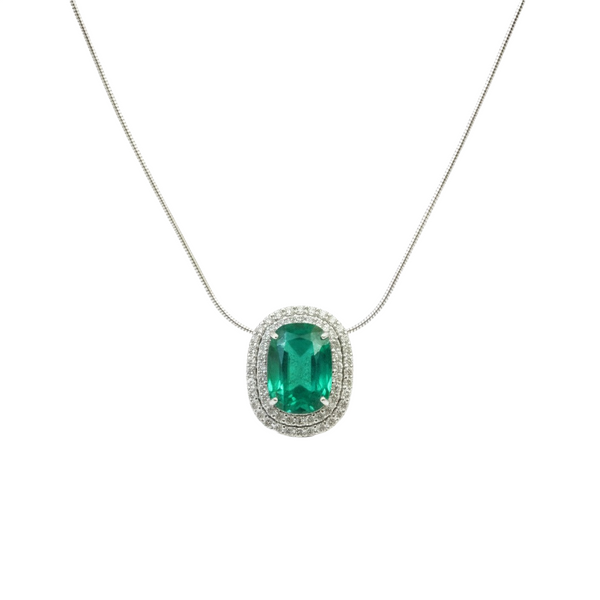 Cushion Cut Natural Emerald and Diamond Halo Pendant in 14K Gold Elegant Birthstone Jewelry