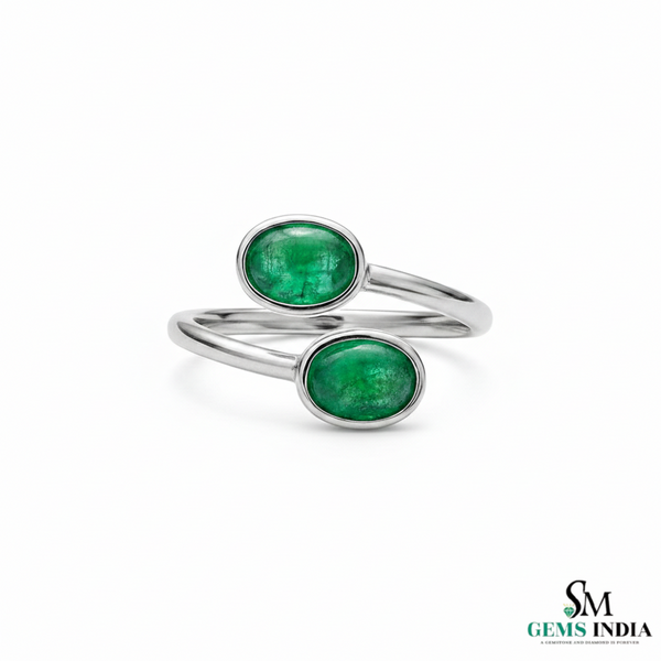 Double Oval Emerald Gold Ring – Modern Bypass Statement Ring