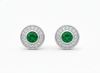 Round Natural Emerald & Diamond Halo Stud Earrings Fine White Gold Jewelry
