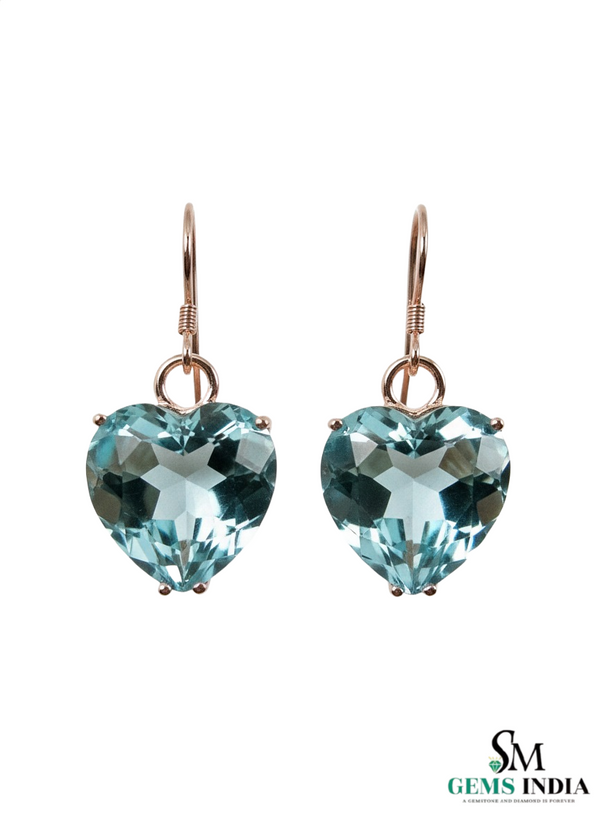 Heart Shape Natural Aquamarine Drop Earrings in 14k and 18k Gold