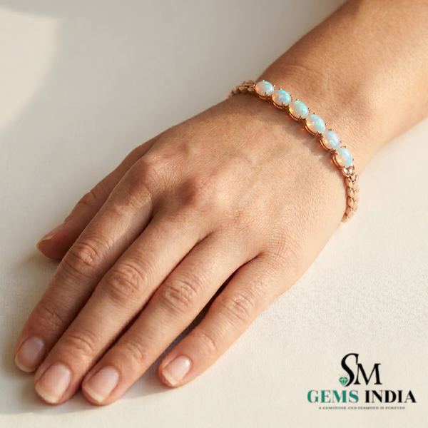 Oval Opal Cuban Link Bracelet - Luxury Opal Chain Bracelet for Women