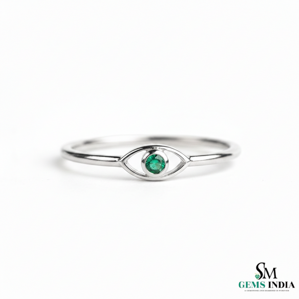 Delicate Natural Emerald Eye Symbol Fine Gold Band Ring - Minimalist emerald ring