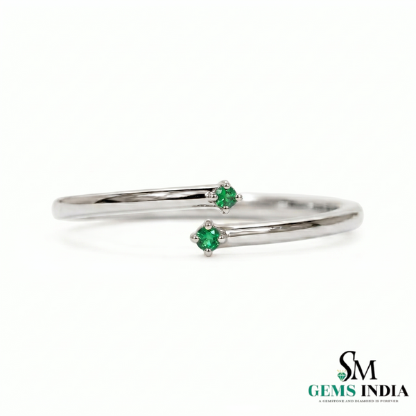 Emerald Bypass Ring in 14K Gold - Open Two Stone Adjustable Minimal Ring
