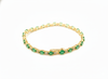 Oval Natural Emerald and Diamond Link Bracelet 14k Gold May Birthstone