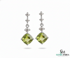 Cushion Cut Natural Peridot Diamond Dangle Earrings