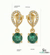 1.60 carat 14K Gold Round Natural Emerald and Diamond Teardrop Dangle Earrings