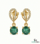 1.60 carat 14K Gold Round Natural Emerald and Diamond Teardrop Dangle Earrings