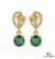 1.60 carat 14K Gold Round Natural Emerald and Diamond Teardrop Dangle Earrings
