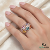 Designer Round Multi-Gemstone Diamond Ring Bold Luxury Style Multi - sapphire Ring