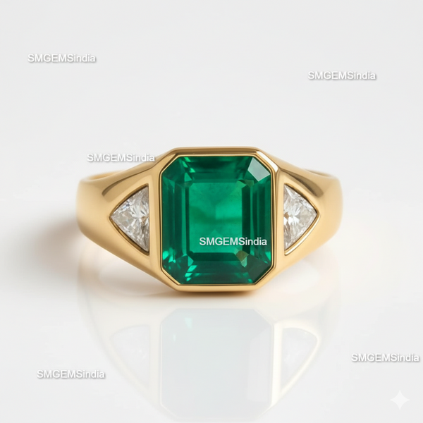 10.20 Carats Natural Emerald And Diamond Men's Ring May Birthstone Ring