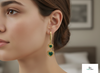 Romantic Double Heart Natural emerald Dangle Earrings in Gold with Green Stones