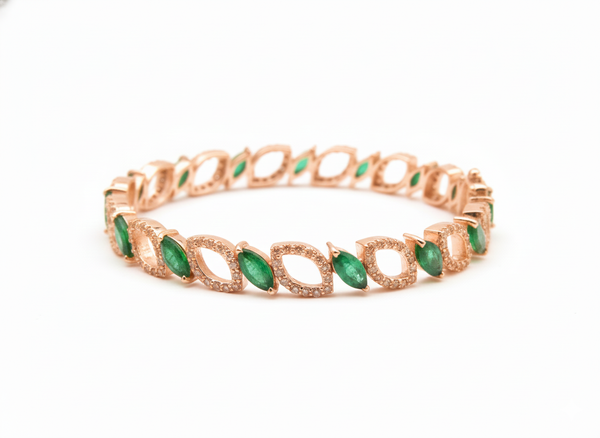 14k Gold Zambian Emerald and Diamond Bangle Bracelet