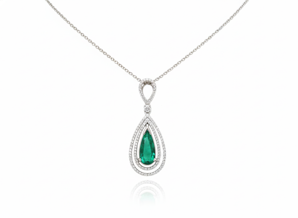 4.50 carat Natural Emerald Drop Pendant Infinity Loop Design with Diamond Halo Timeless Gold Necklace Gift