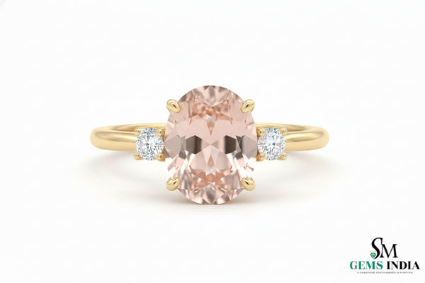 Minimalist Oval Morganite & Diamond Ring - Pink Gemstone Ring