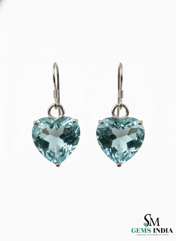 Heart Shape Natural Aquamarine Drop Earrings in 14k and 18k Gold
