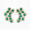 Natural Emerald Cluster Statement Earring studs in 14k and 18k Gold with Diamond Accents