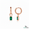 Emerald Cut Emerald Drop Hoop Earrings in Gold – Dainty Emerald Huggie Earrings
