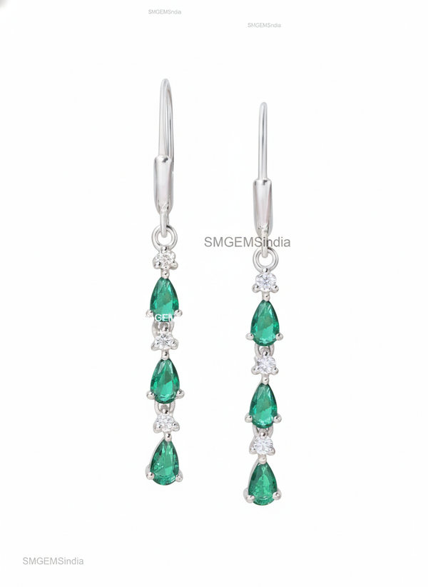 1.30 carat Pear Zambian Emerald Diamond Dangle Earrings 14k Gold Gift