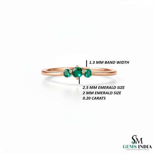 Round Three Emerald Gold Ring – May Birthstone Jewelry